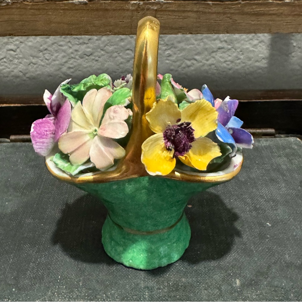 Vintage Crown Staffordshire Fine Bone China Flower Basket Miniature